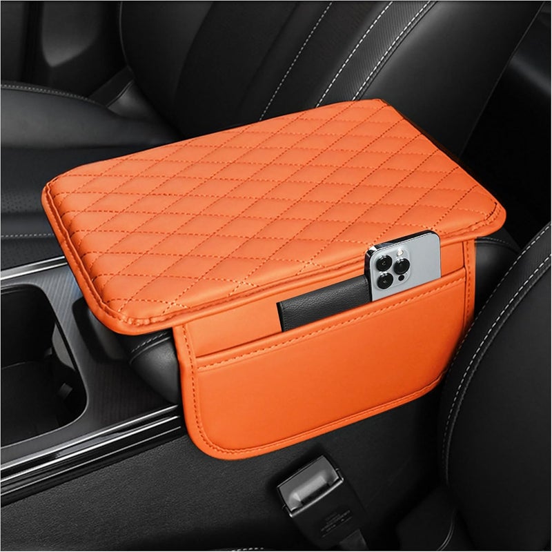 Stacool Upgraded Car Center Console Cover,Microfiber Leather Car Armrest Cover Cushion with 2 Storage Bags,Universal Car Armrest Storage Box Car Interior Accessories Fit Most Cars (Orange) - Image 1